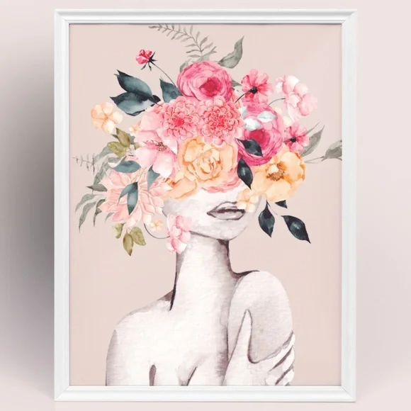 Watercolor Floral Woman Portrait Wall Art Illustration Print Poster Unframed - Picture 6 of 7